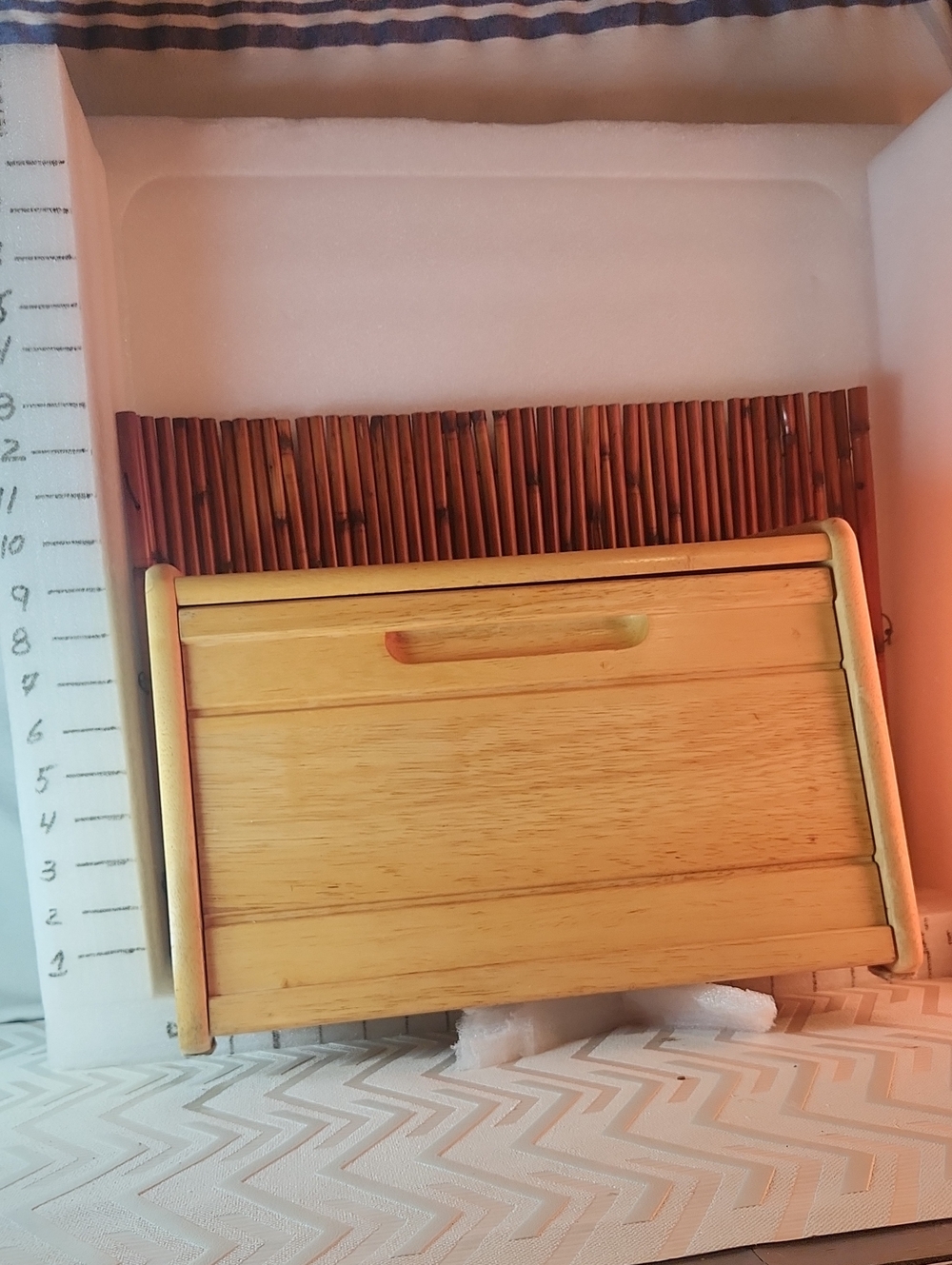 Wooden Bread Box Storage Organizer in Light Brown